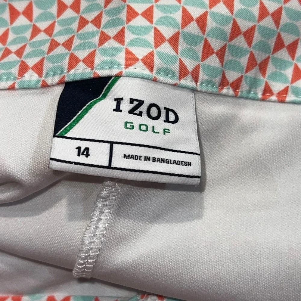 IZOD Coral & Mint Green Geometric Print Golf Skort‎ Women's Size 14 Summer